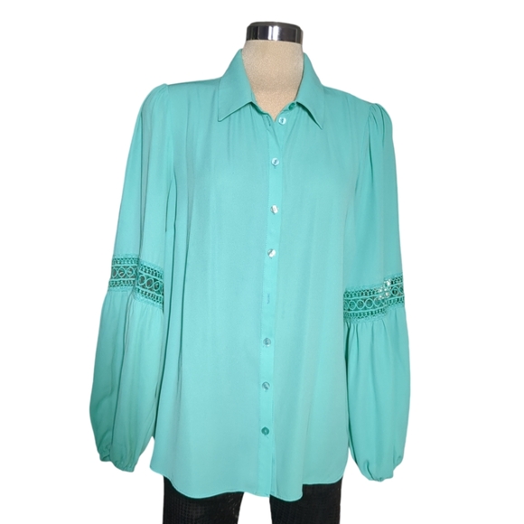 LAURA Luxury Green Long Sleeves Embellished Blouse Size 10 - Picture 12 of 14
